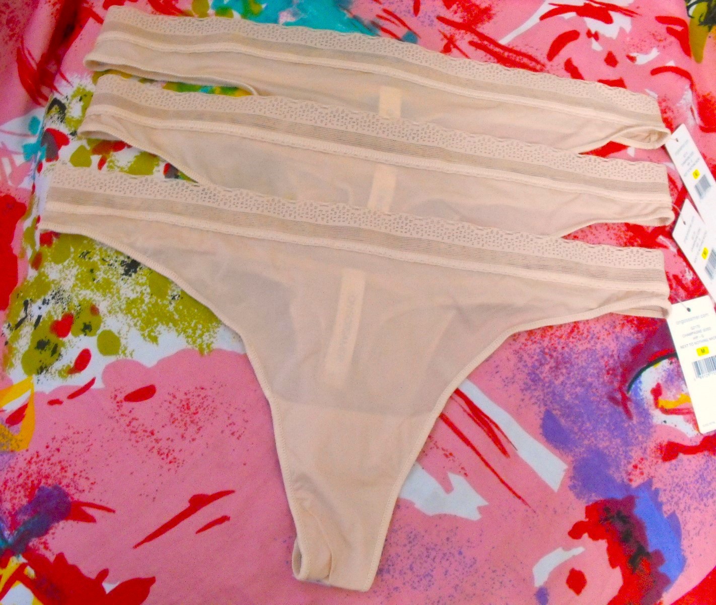 3 NEW ON GOSSAMER G2170 1230D NEXT TO NOTHING MF LACE TRIM HIP-G THONG PANTIES M