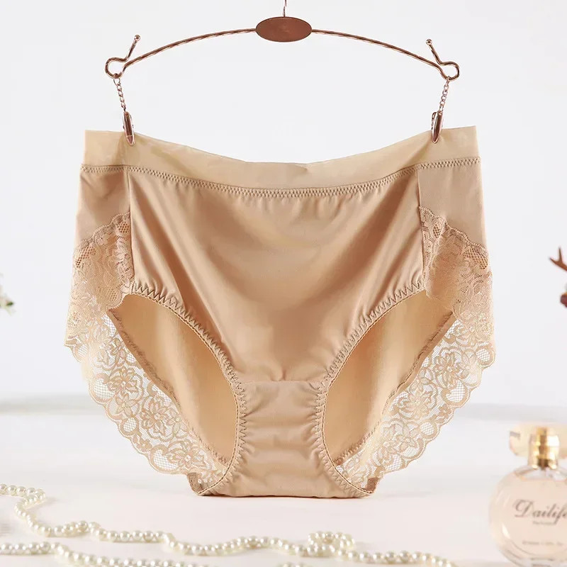 High Waist Panties Briefs Lace Solid Color Plus Size Support Comfortable Fit