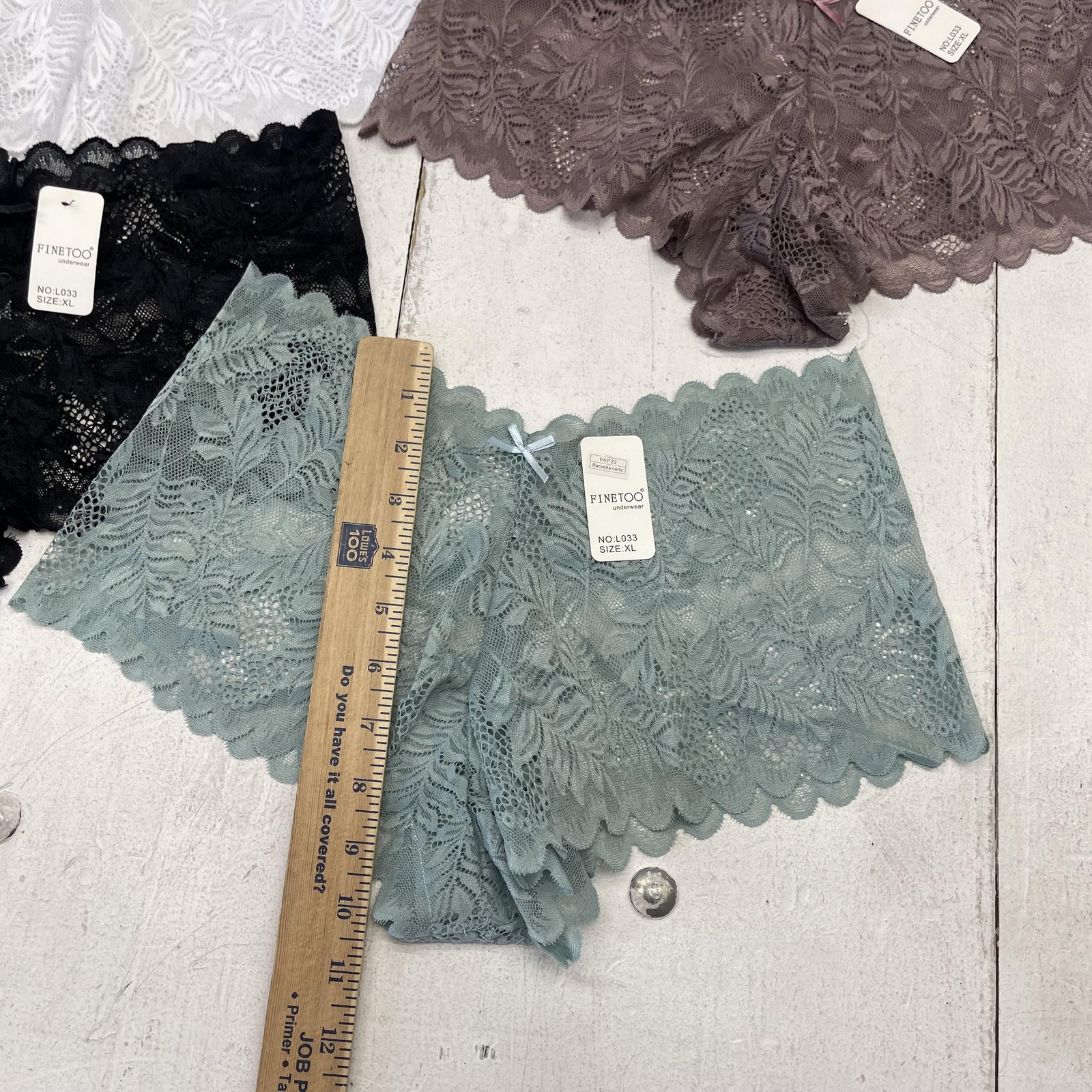 FINETOO Boyshort Panties Womens XL Multicolor Lace Floral Sheer Stretch 5 Pack