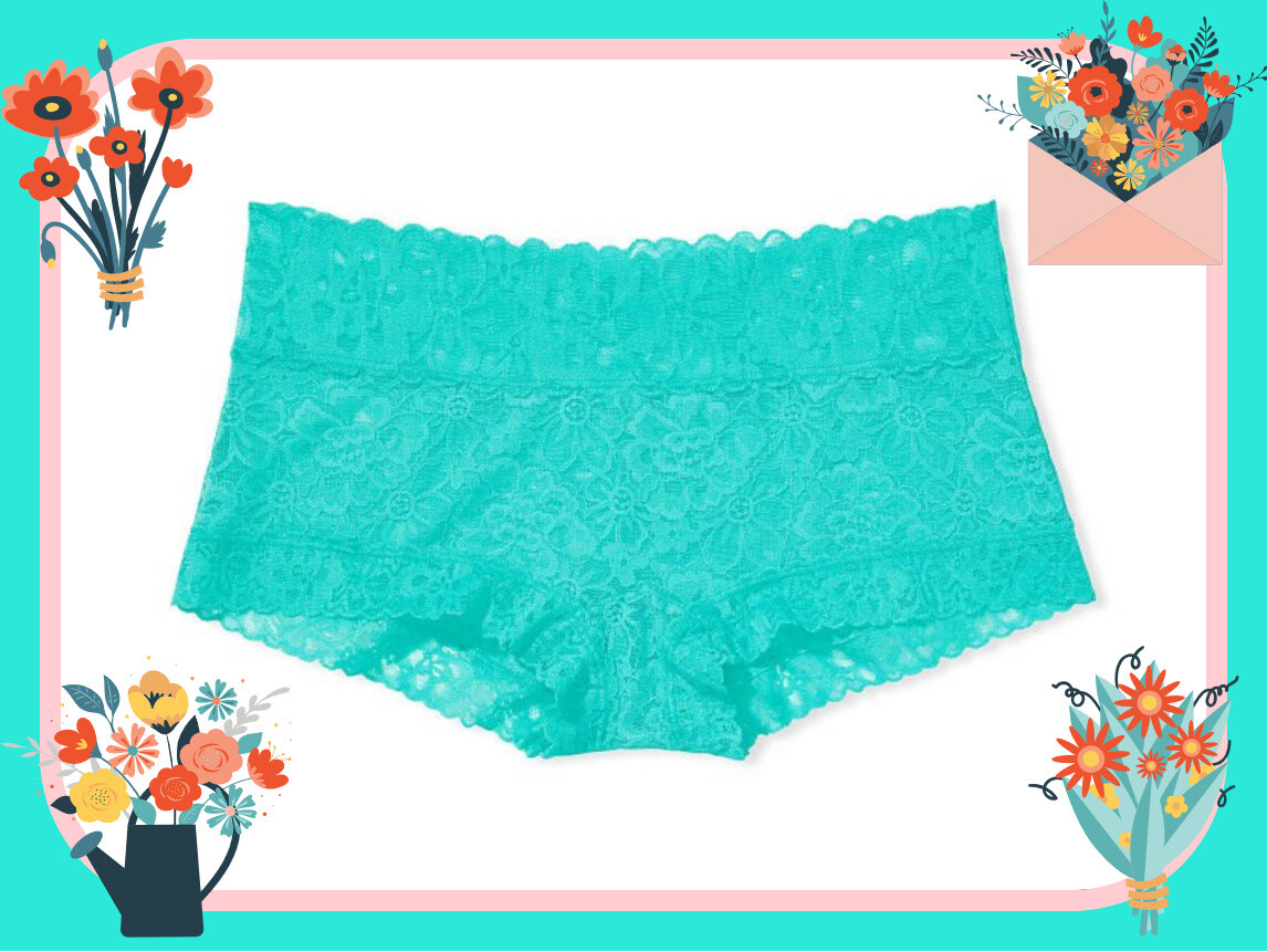 L Bright Aqua Blue FLORAL LACE THE LACIE Victorias Secret SHORTIE RARE Panty