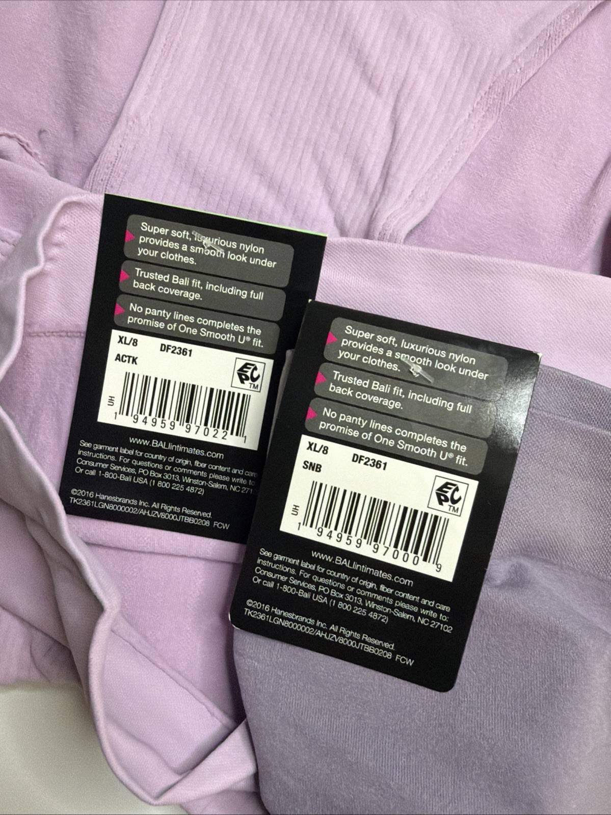 Bali One Smooth U Brief Panty XL/8 Purple Shades 2361 Underwear 3 Pair NEW