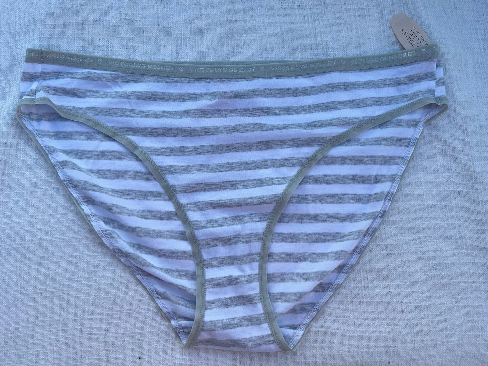 Vintage Victoria’s Secret Bikini Rare Panties Heather Gray White Striped XL NWT
