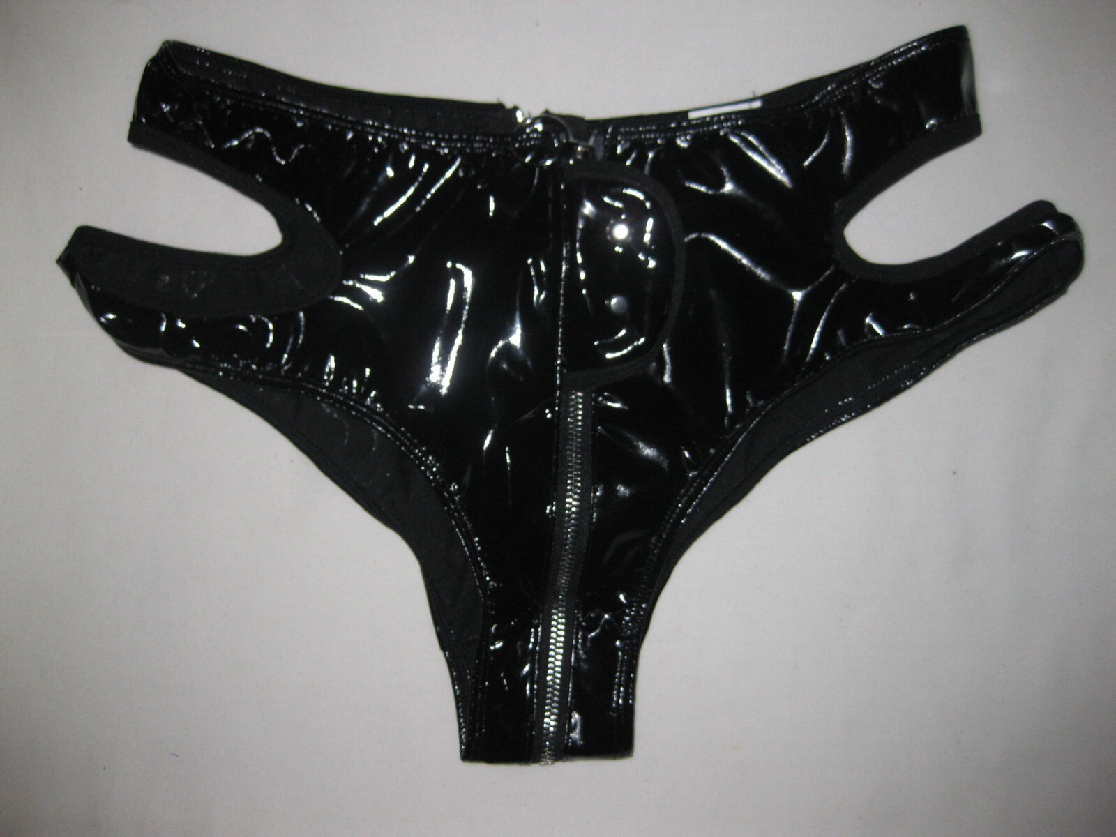 Shein cutout sides zip up faux patent leather panties S black nip goth punk