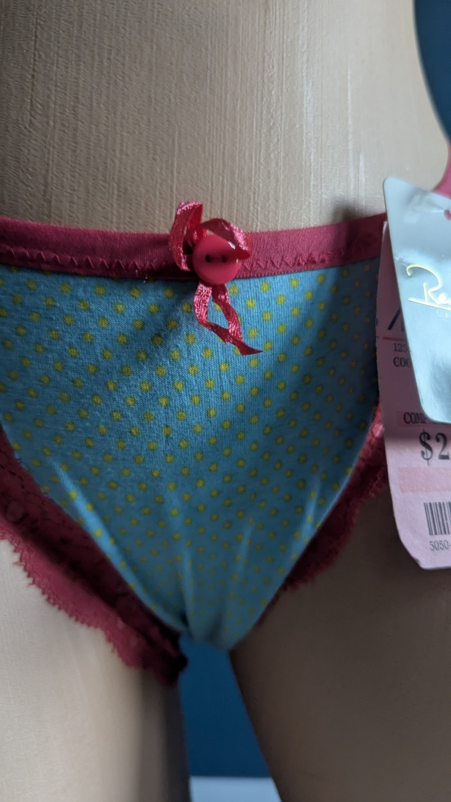 NWT Vtg Rene’ Rofe’ Lingerie Retro Polka Dot Thong String Bikini Panties L/7 NOS