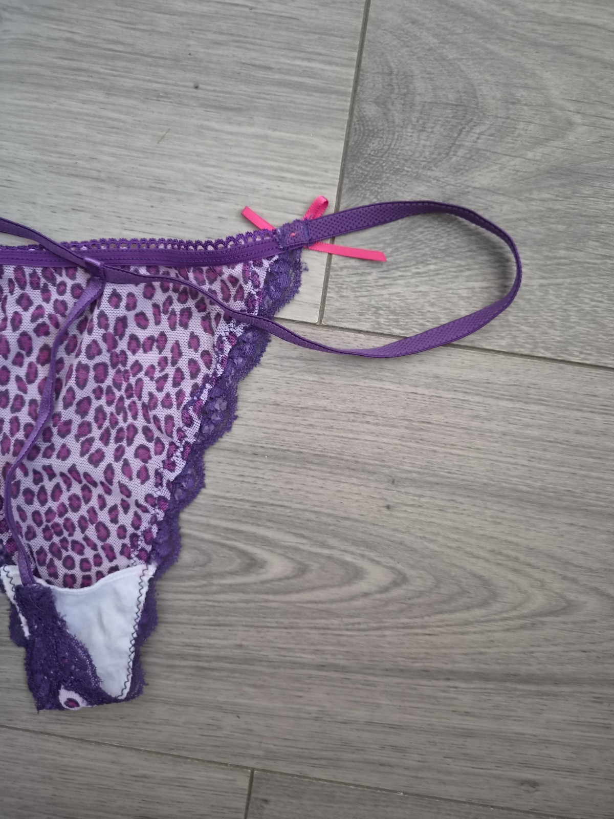 BNWOT Vintage Ann Summers Purple Leopard Print Lace Trim G String Thong Sz 10-14