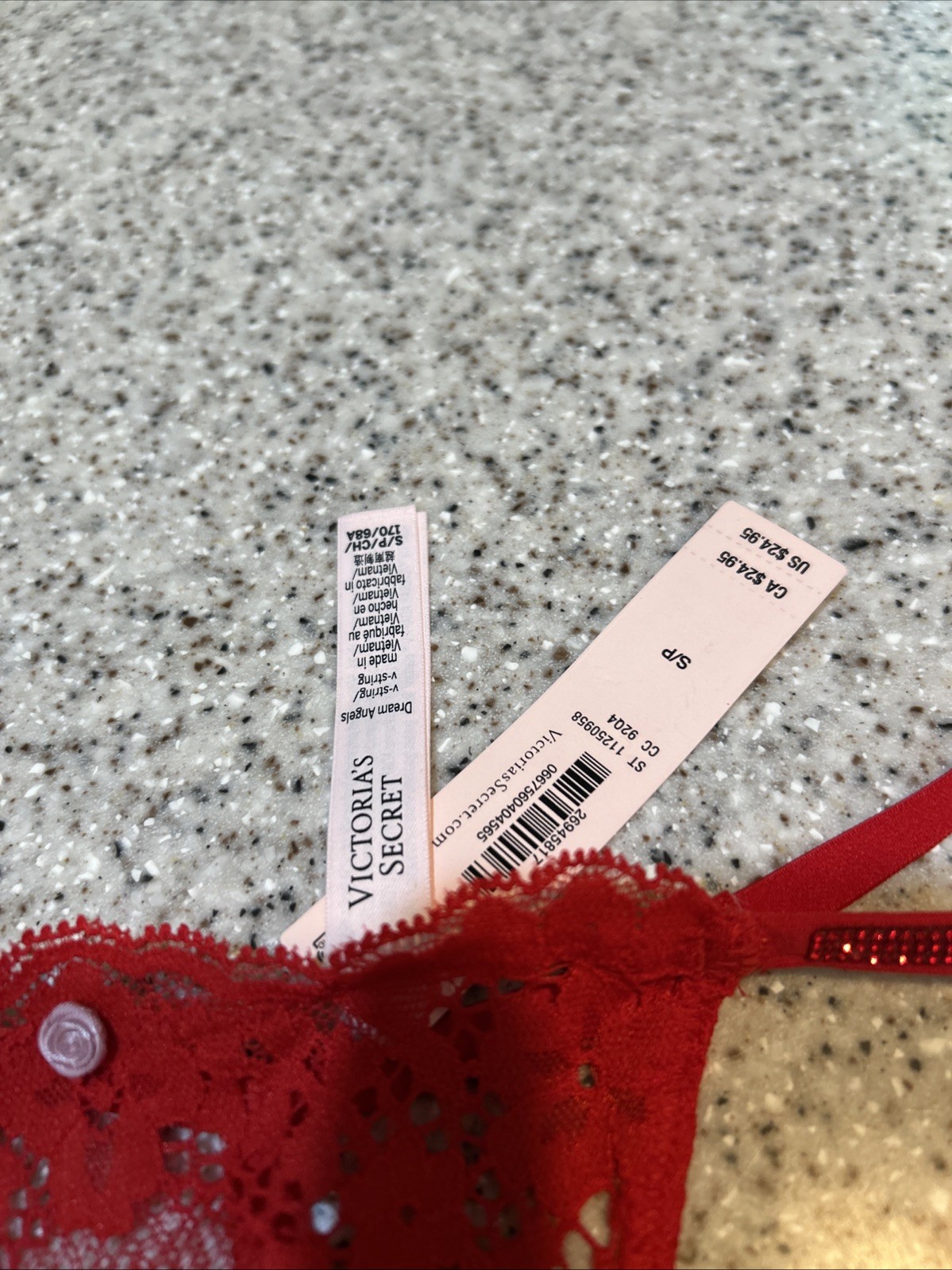 VS NWT DREAM ANGELS Lace Bow Bk V string Panty NEW S/P Red