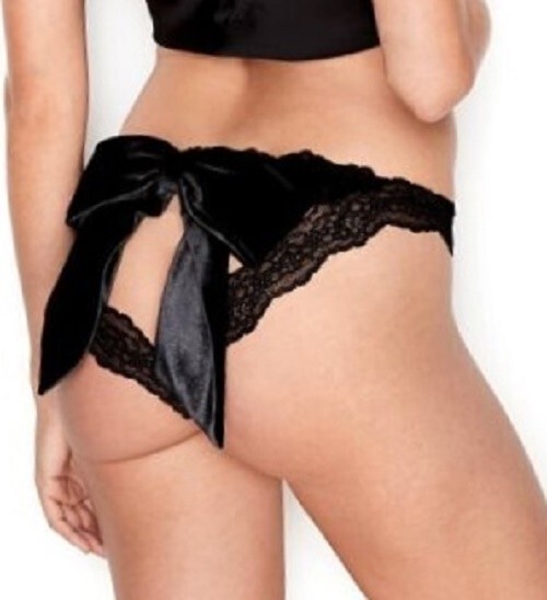 NWT Victorias Secret Dream Angels Cut Out Open Bridal Panty Lace Velvet Bow M