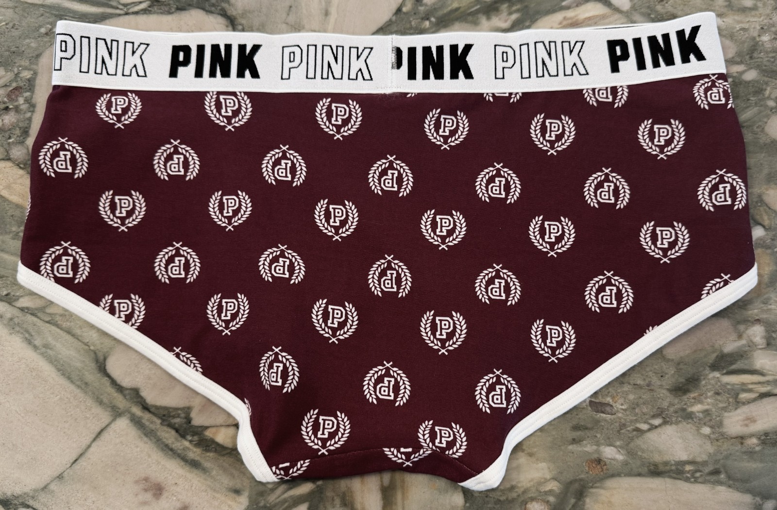 NEW Victoria Secret PINK BLOCK LOGO Cotton Trim Boyshort – Maroon Seal Logo XXL