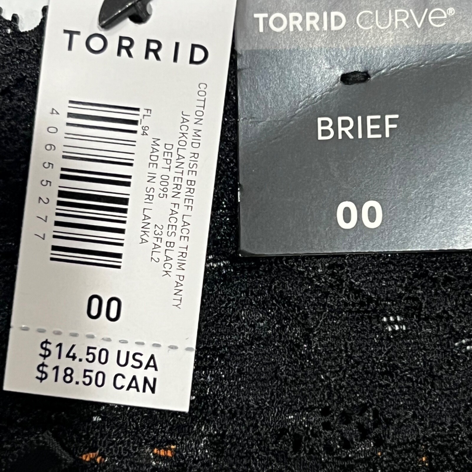 NWT TORRID Brief Pantie Sz 00X-0X-1X-2X-4X Black Orange Pumpkins Lace Jersey