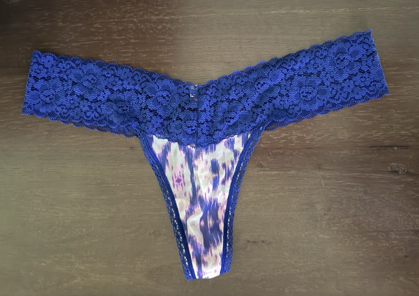 Victoria’s Secret Women’s Thong Panties, Blue/Pink/White Mesh W/ Blue Lace, Sz M
