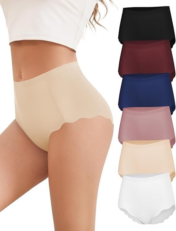 Womens Underwear Full Coverage No Show High Waisted Seamless Ladies Panties 6 Pa