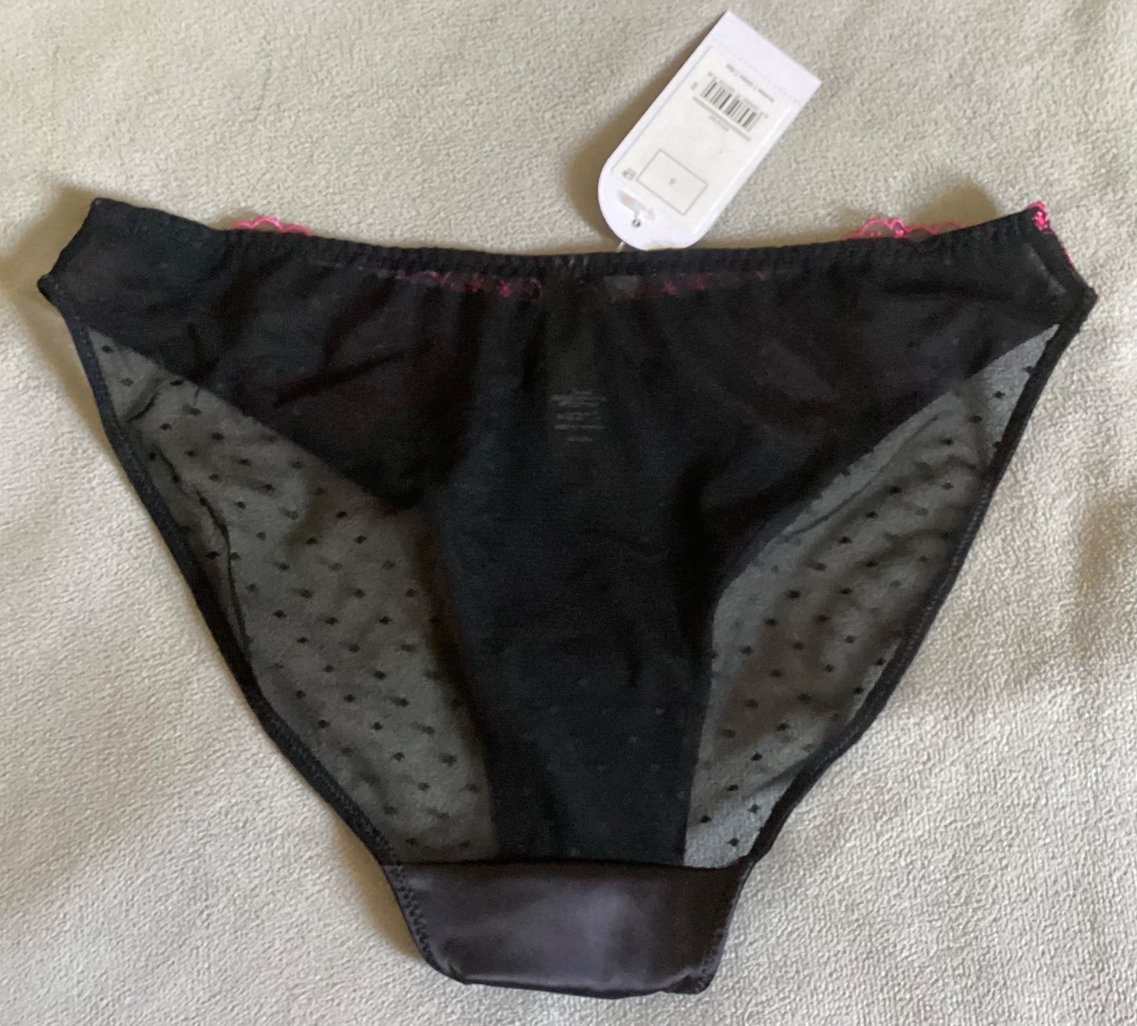 GEORGE Black with Embroidered Pink Hearts Satin,Lace & Mesh Knickers Sz 6 -BNWT