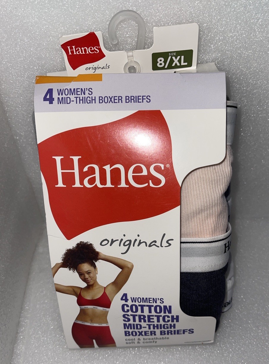 Hanes Originals 4 PACK Womens Mid-Thigh Boxer Brief Assorted Colors Size 8 (XL)