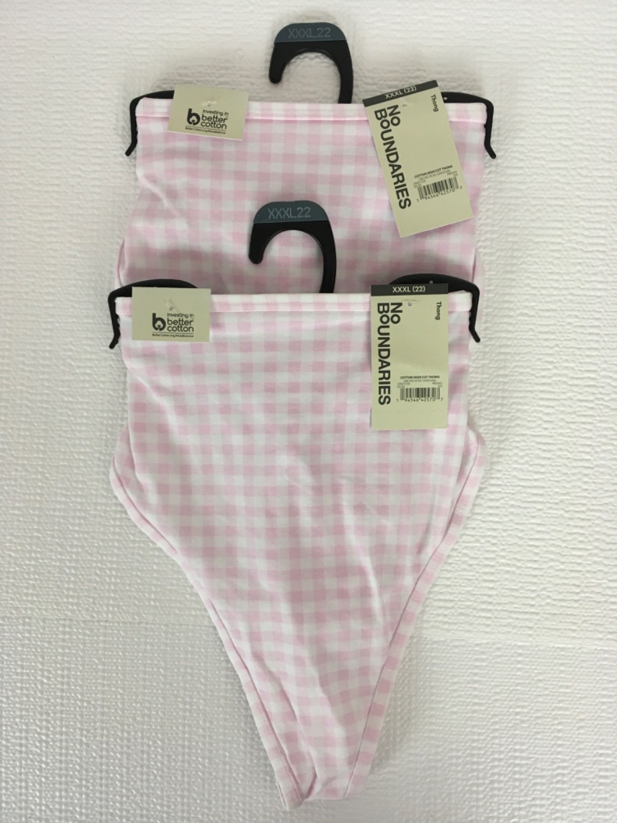 No Boundaries 2 pack thong underwear Size XXXL 22 Pink White Check High Cut New