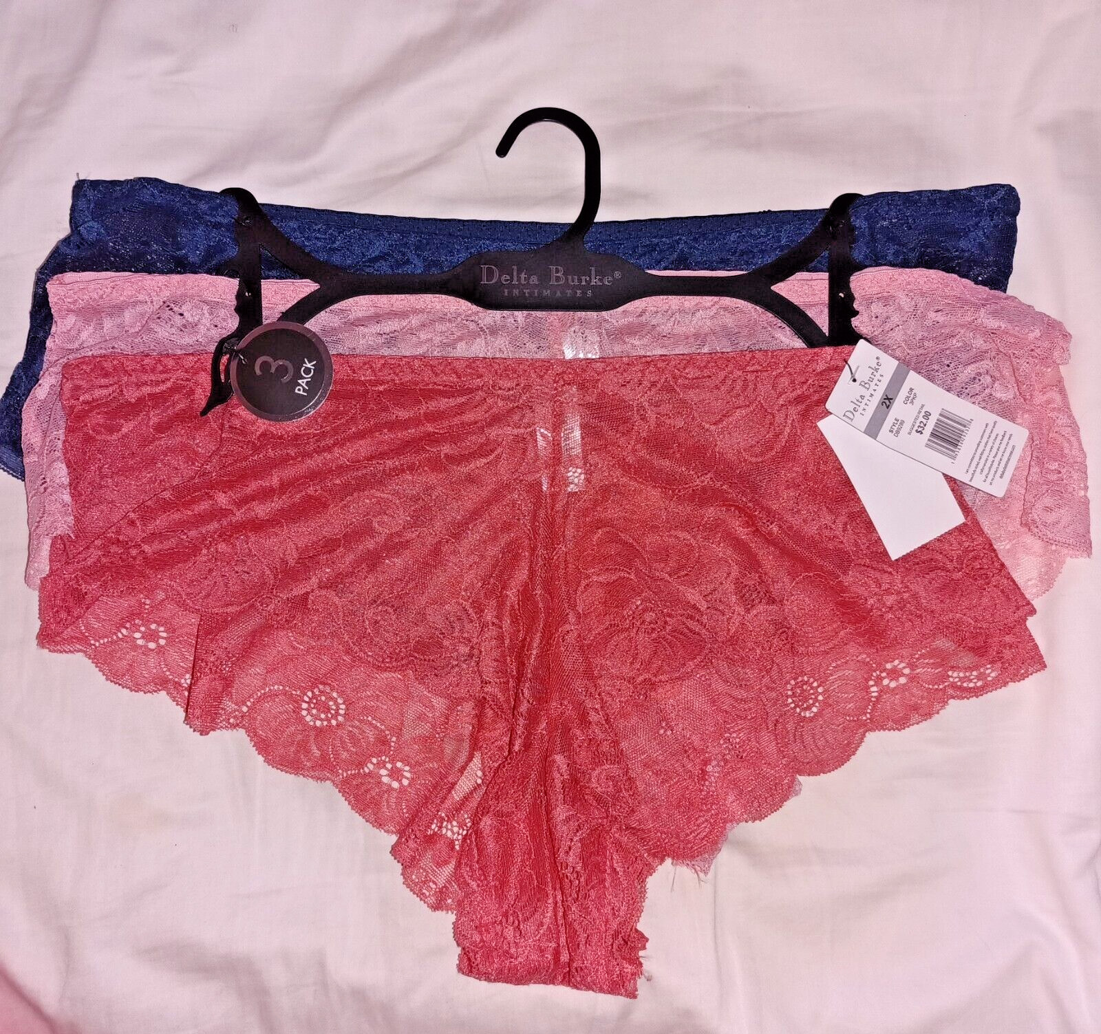 3 Pack Delta Burke Intimates Sz 2X Lace Panties Cotton Gusset Underwear NWT