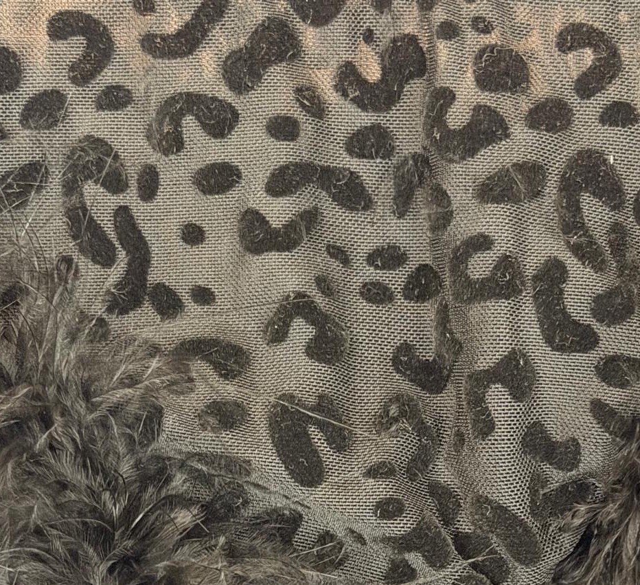 NWOT Women’s Black Meshed Leopard Print Feather Trimmed Stretchy Thong Panties M