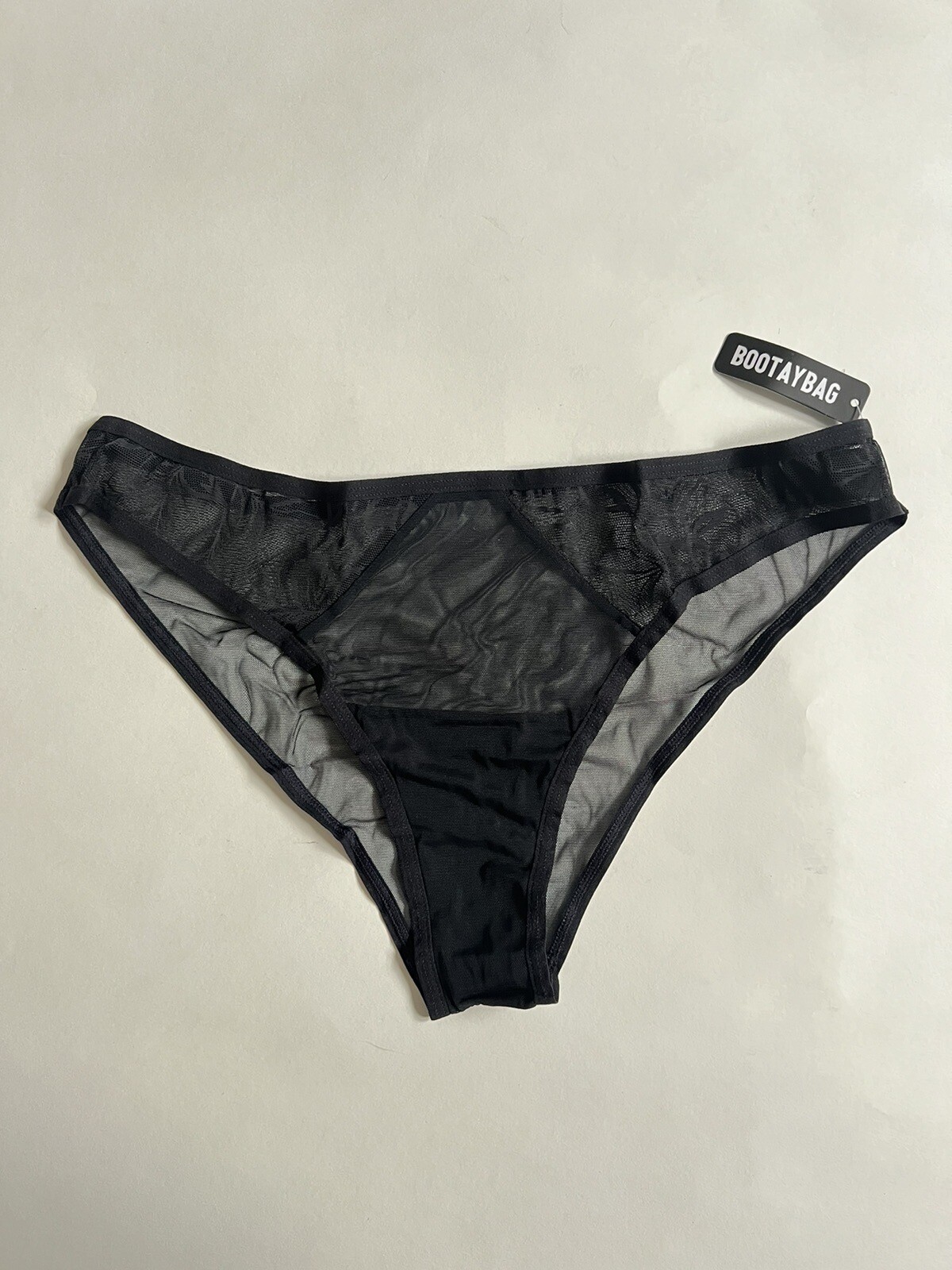 NWT Bootaybag Black Mesh Thong Panty Size XS, S, M