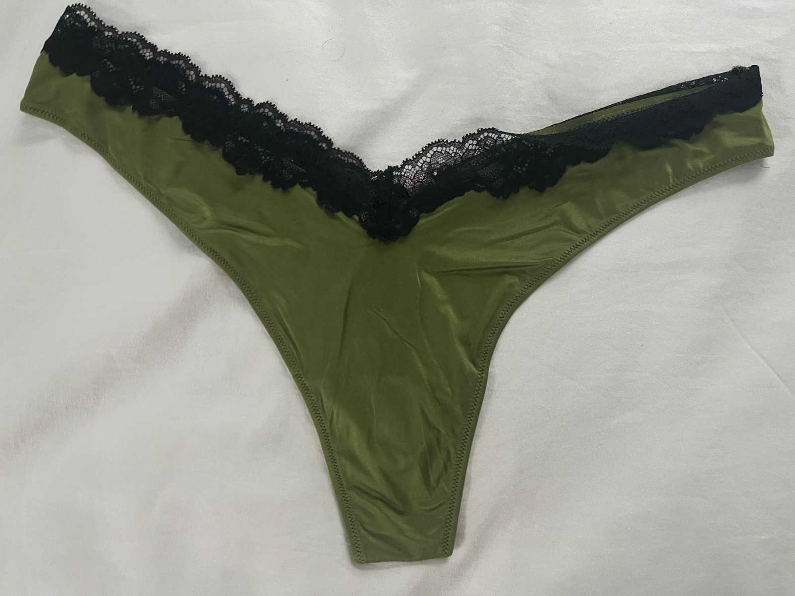 Victoria’s Secret L Very Sexy Green High Leg Thong Black Lace Trim