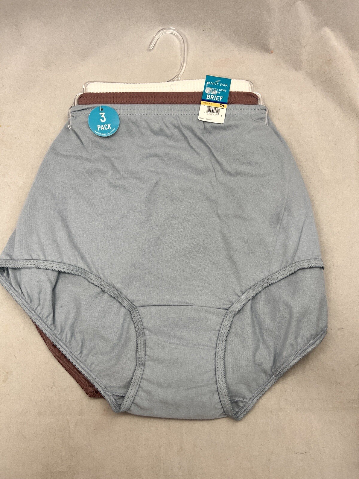 3 Pairs VANITY FAIR $30 Blue, Mauve, White 100% Cotton Brief Panties 15320 7 / L