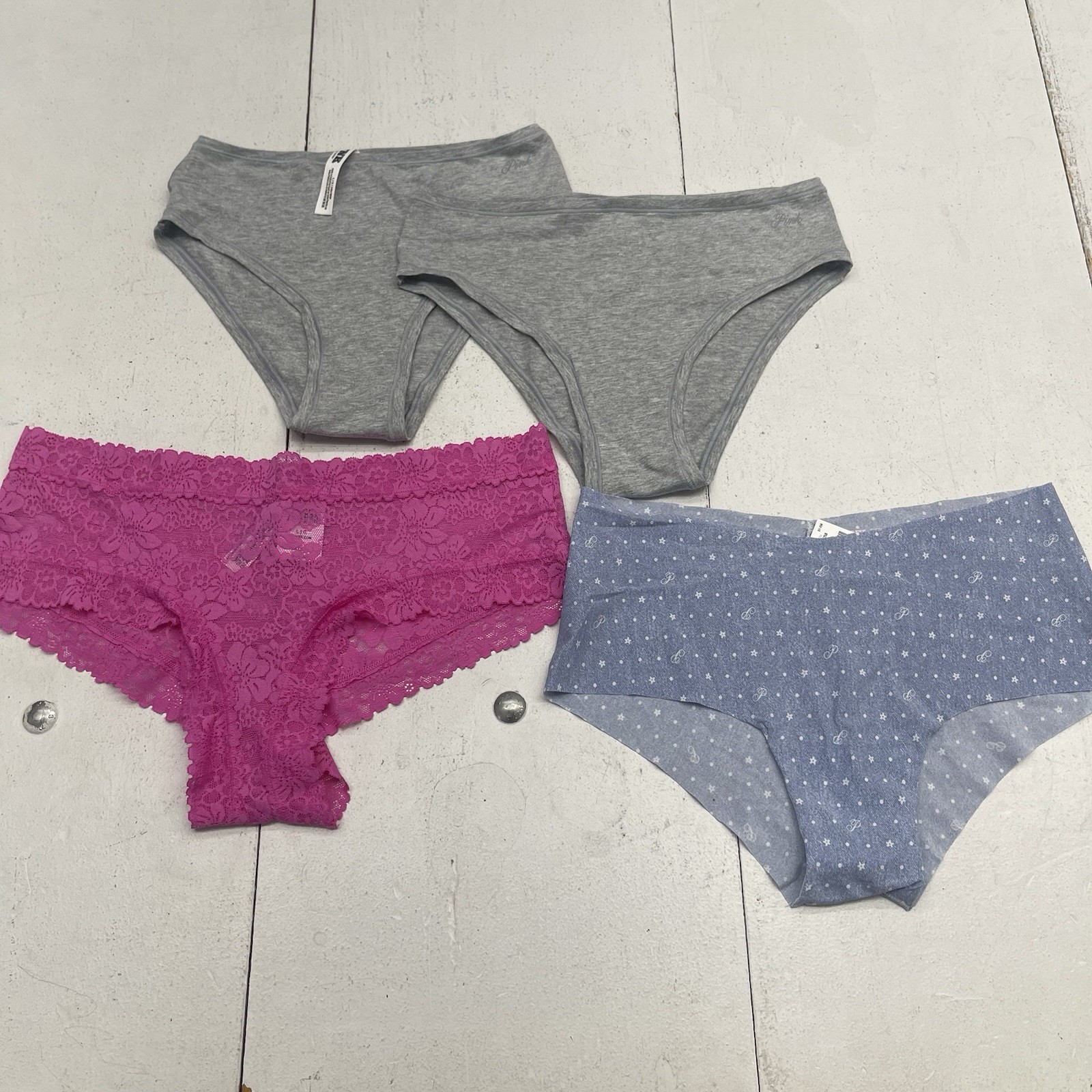 Pink Victoria’s Secret 4 Pack Pink Gray Blue Cheeky Underwear Women’s Large