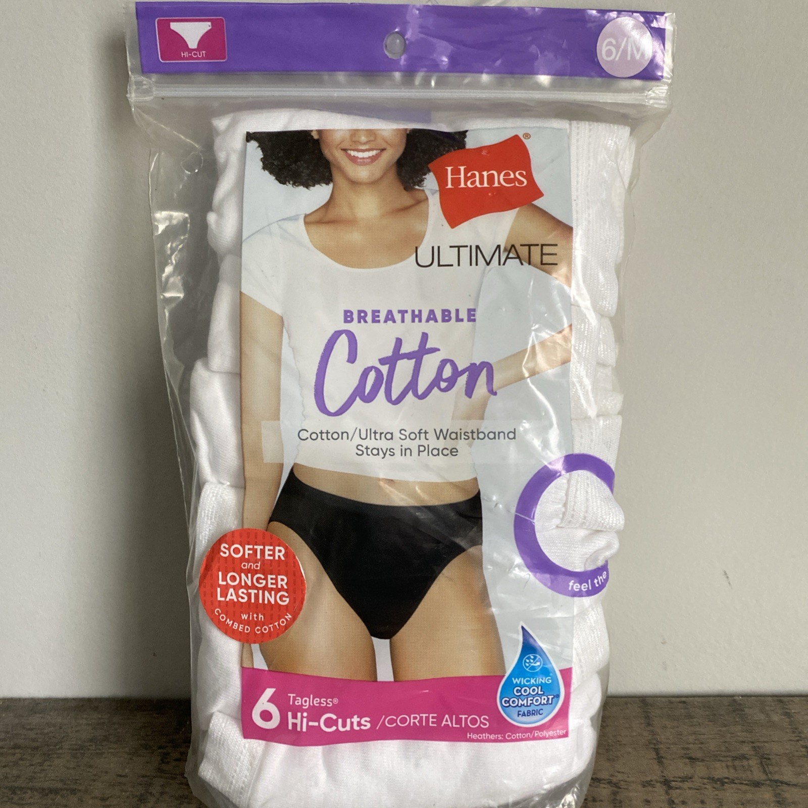 Hanes Ultimate Women’s Comfort Ultra Soft Cotton Hi-Cut Panties 6 pair Size 6 M