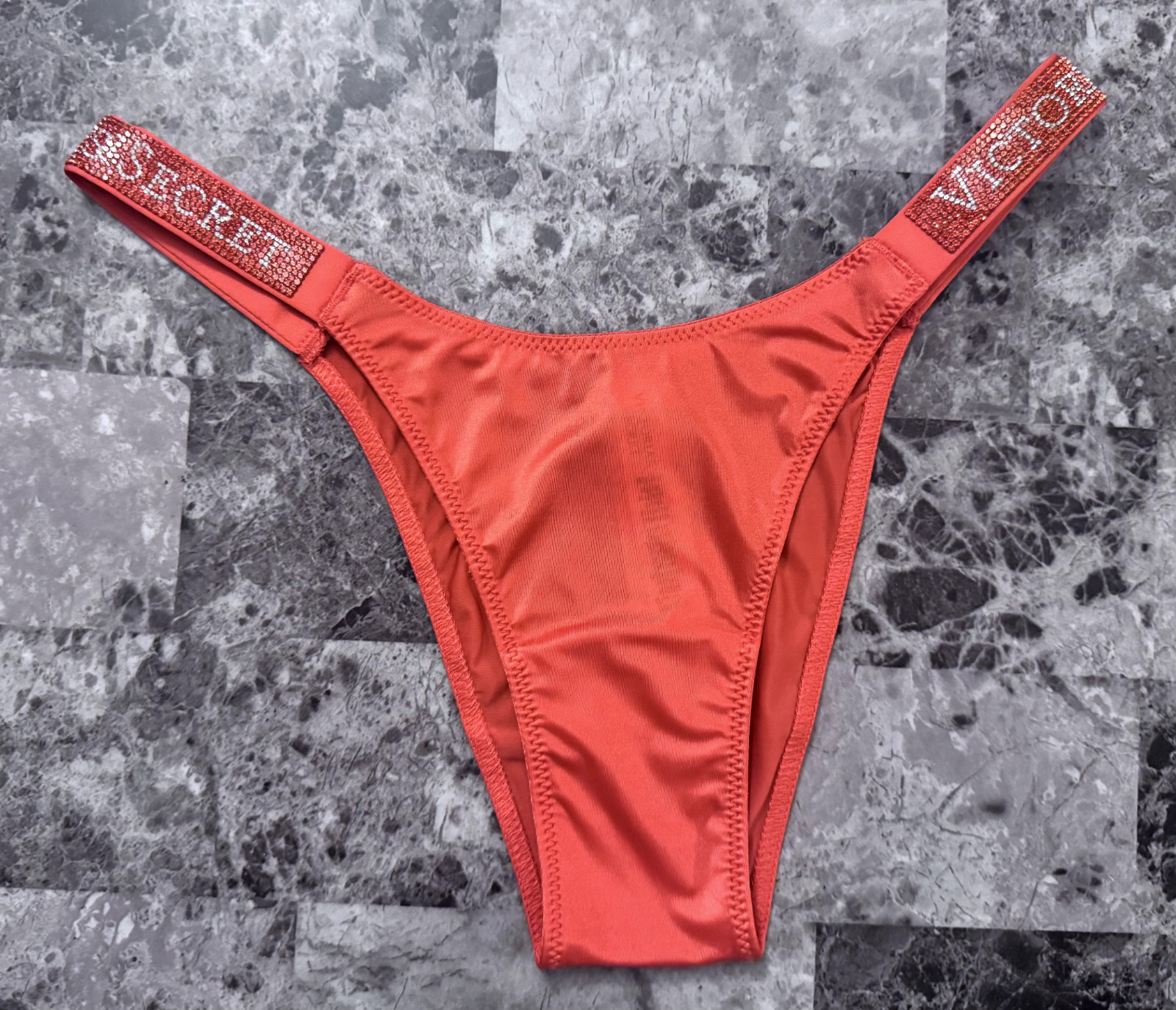 NWT VICTORIA’S SECRET CORAL ORANGE SATIN SMOOTH SHINE STRAP BRAZILIAN PANTIES