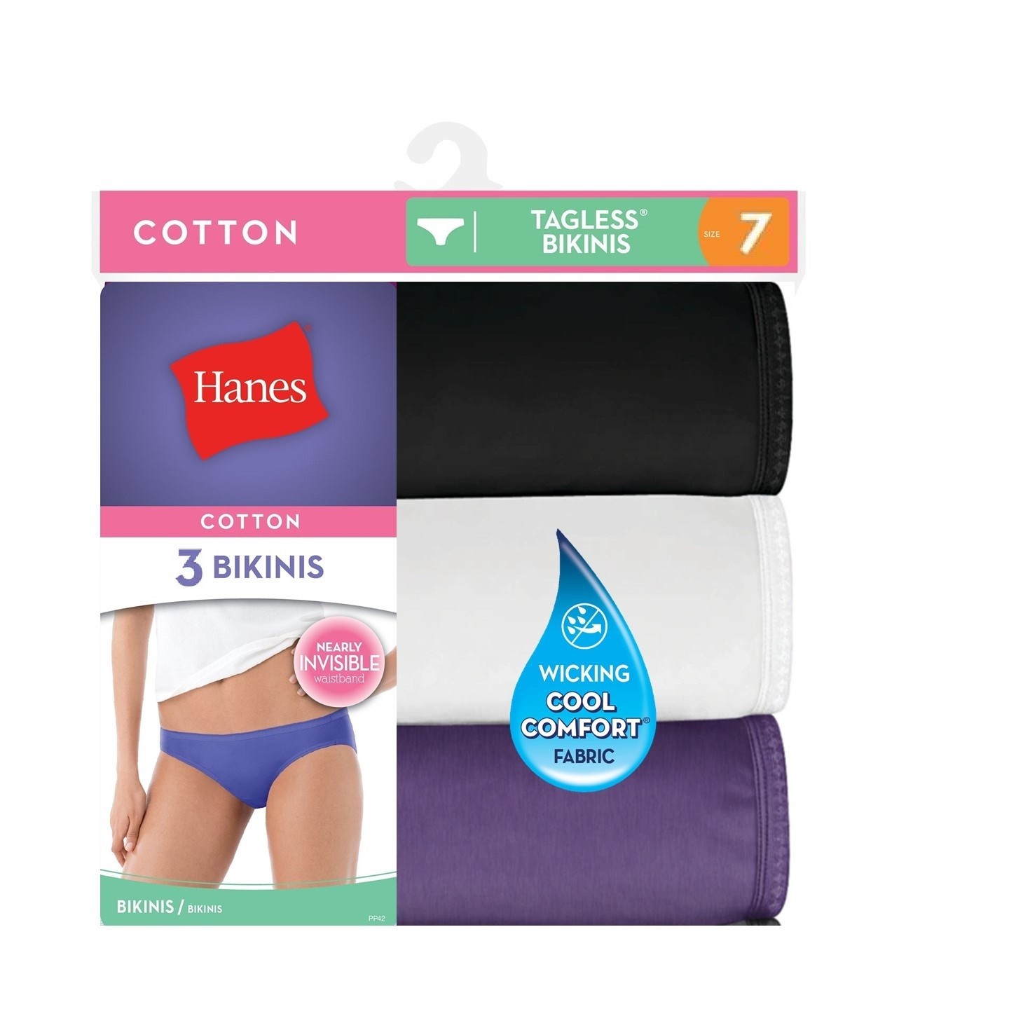Womens Cotton Bikini Panties Assorted Color Hanes Comfort Tagless Bikinis 3-Pack