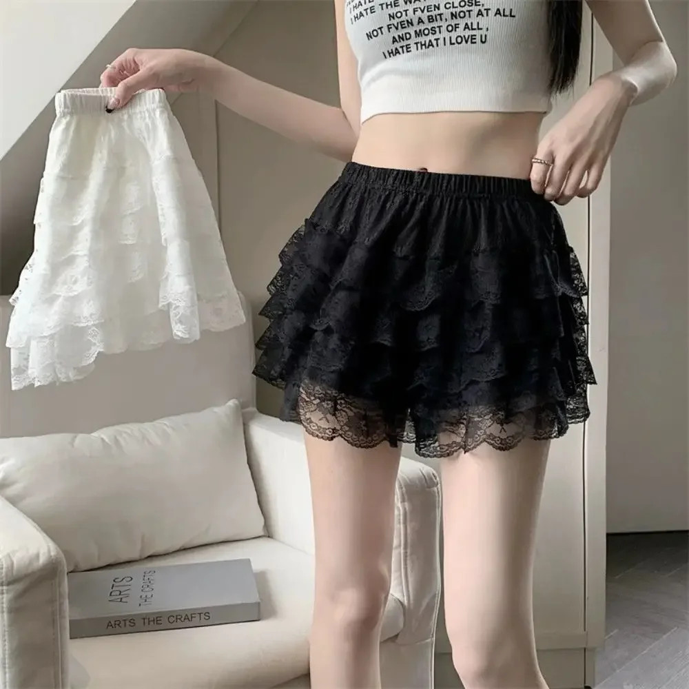Black White Pleated Safety Panties Woman Cute Lolita Shorts Vintage Ruffle