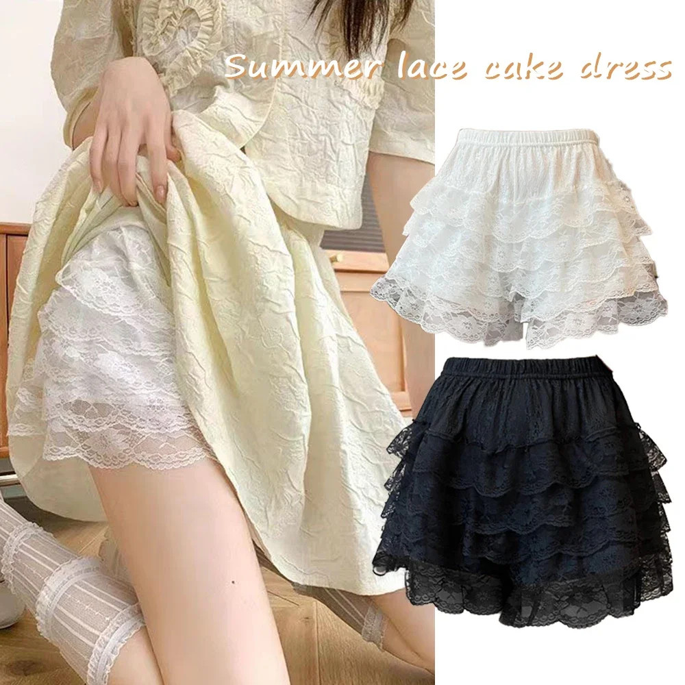 Black White Pleated Safety Panties Woman Cute Lolita Shorts Vintage Ruffle