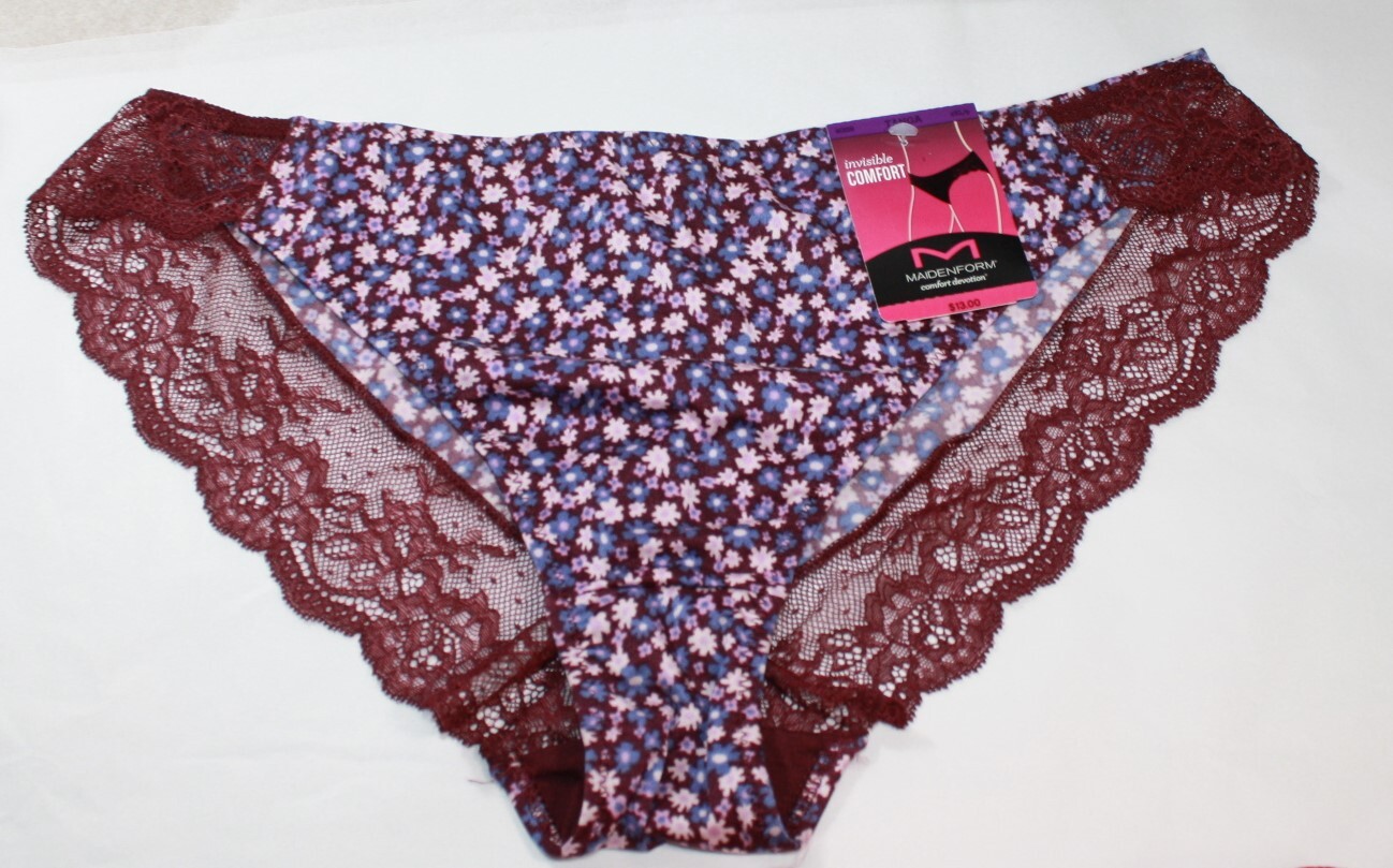 NWT set/3 MAIDENFORM comfort devotion LACE TANGA RED BLUE geo FLORAL wine 2XL