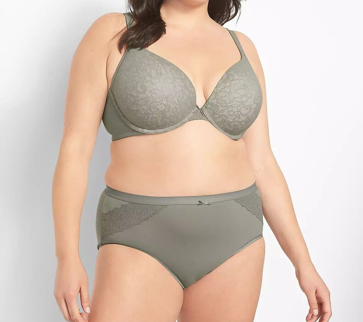 Lane Bryant CACIQUE Cotton High Leg Panty Lace Trim PLUS VETIVER GREEN 22/24 NeW