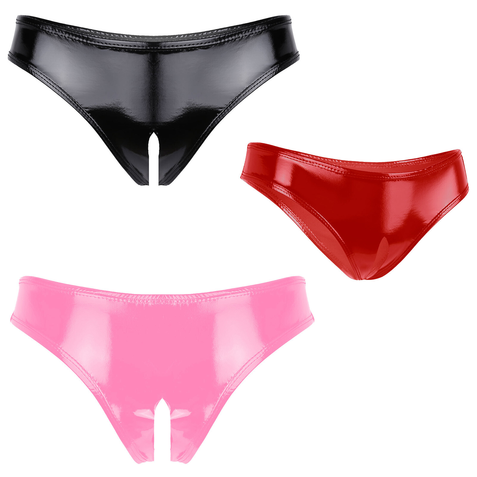 US Womens Panties PVC Leather Lingeries Crotchless Wetlook Latex Underwear Thong
