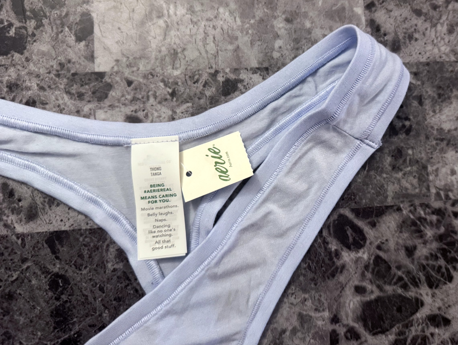 NWT AERIE AMERICAN EAGLE SOFT LIGHT BLUE MODAL BLEND HIGH LEG THONG PANTIES