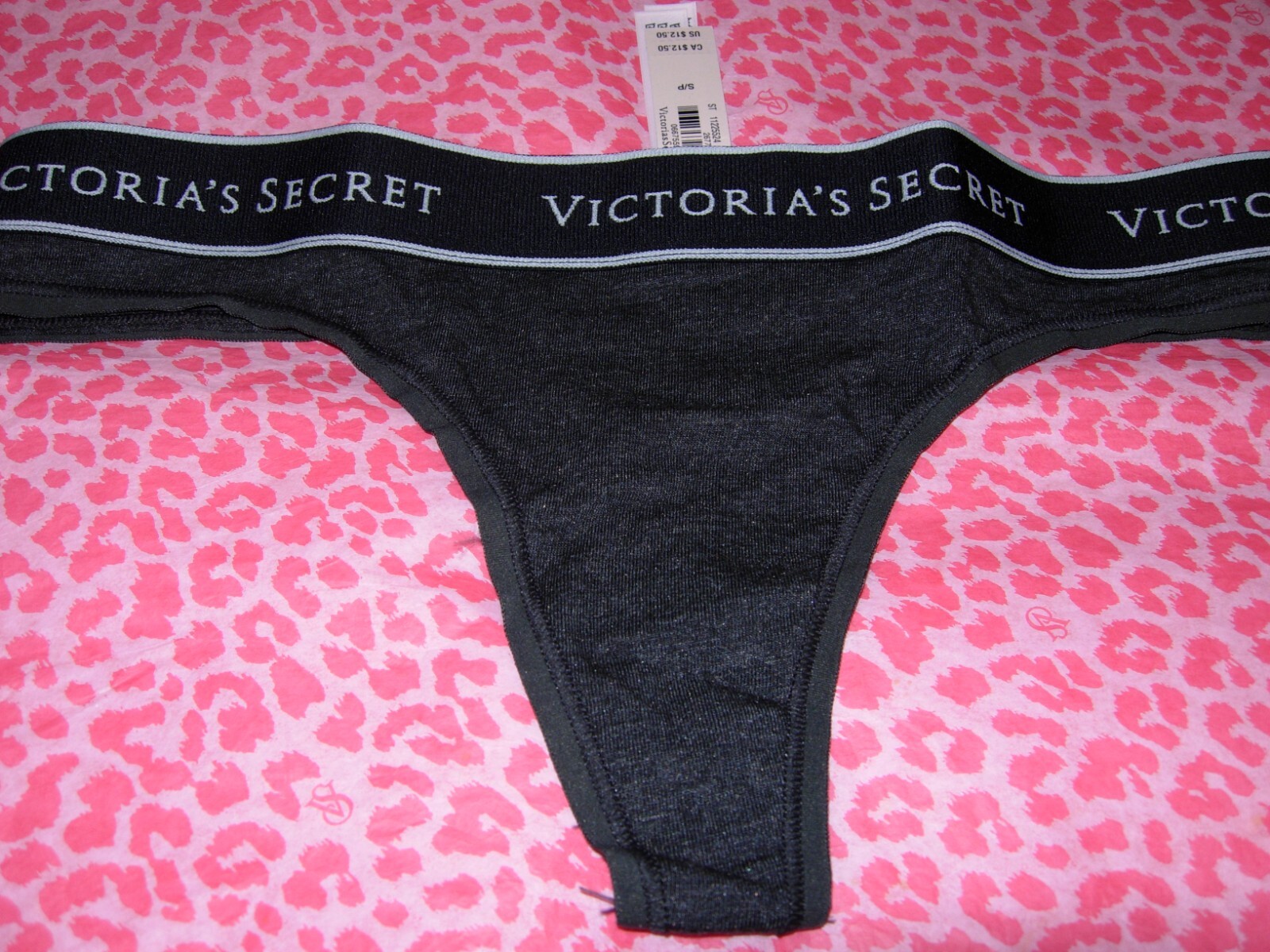 Victoria’s Secret Sexy Logo Band Lingerie Thong Dark Gray Pantie XS S M L XL NWT