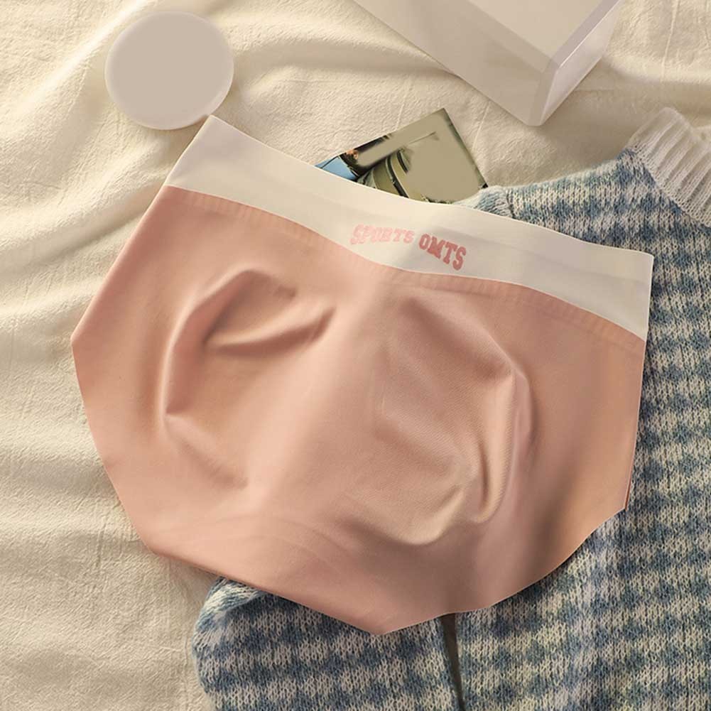 Ladies Mid Waist Ice Silk Seamless Underwear Polyester Pure Color Regular Fit