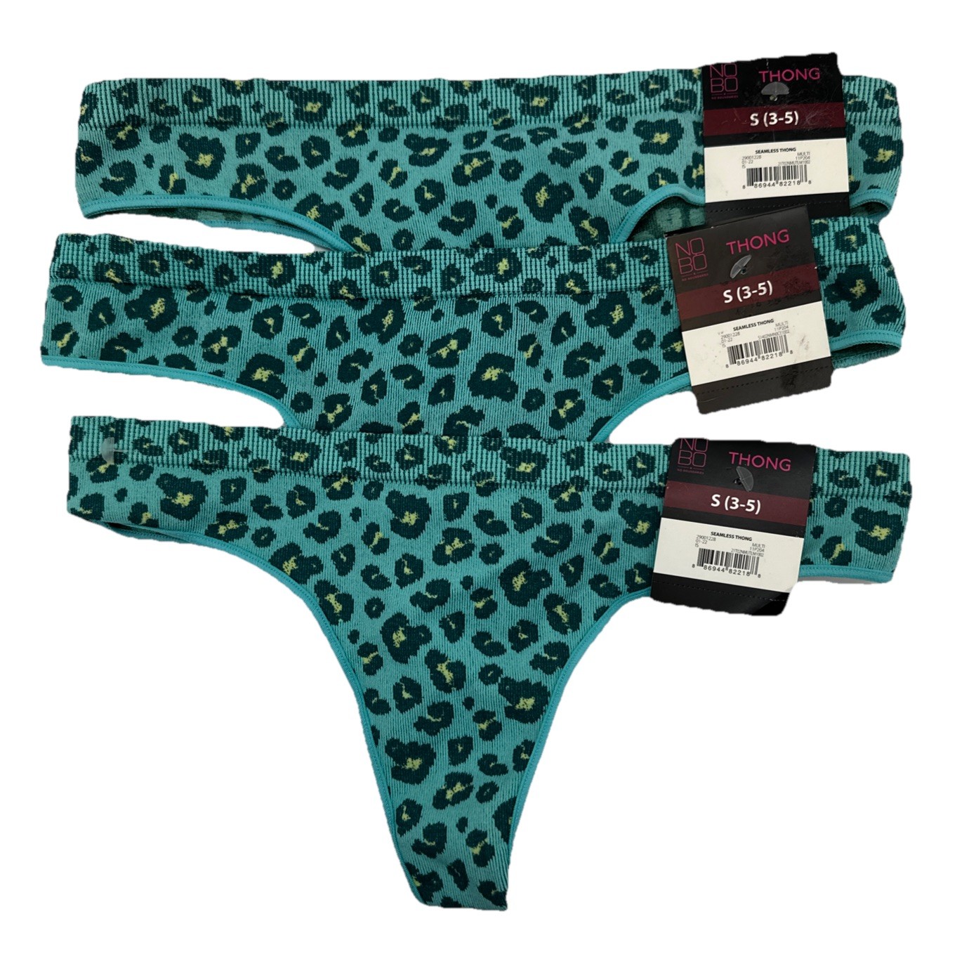No Boundaries NOBO S (3-5) Thong Panties Set of 3 Teal Cheetah {64}
