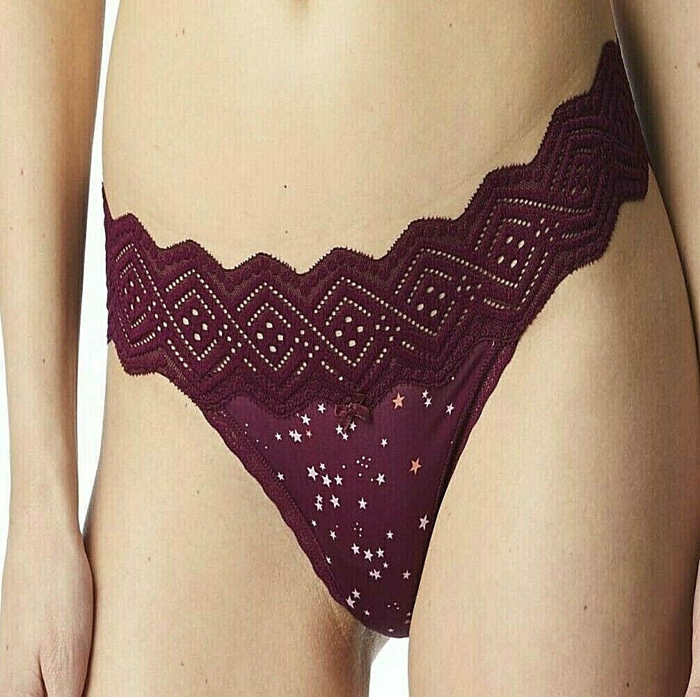 No Boundaries Women’s Micro & Lace Thong Panties Size LARGE (7) Purple W Stars