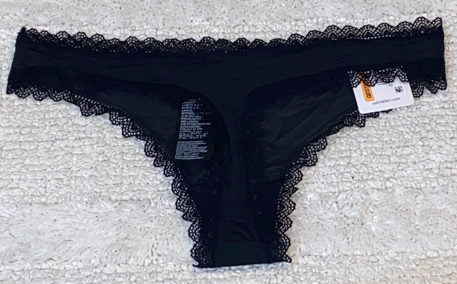 CALVIN KLEIN Radiant Lace Trim Black Thong Panty Womens Sz XS 4 S 5 M 6 XL 8