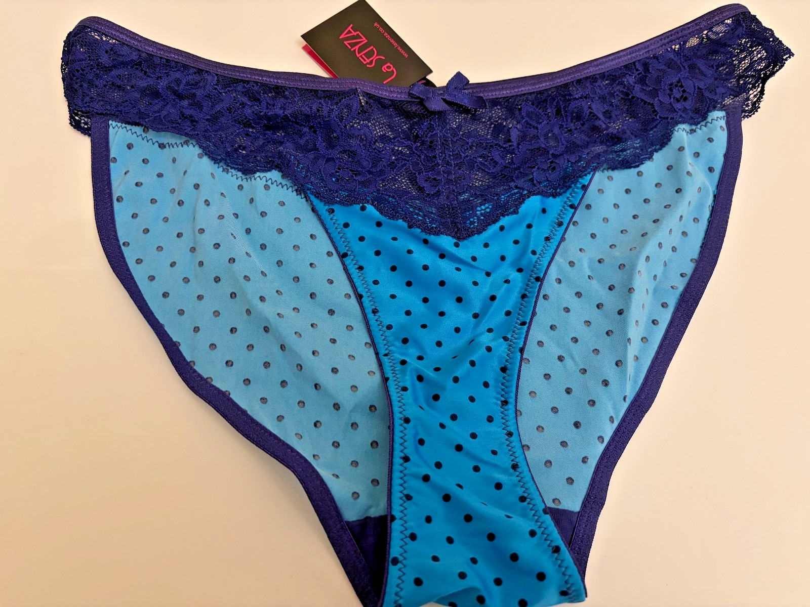Bnwt La Senza Satin Lace Briefs 12 14 16 18 Navy Turquoise Spot Print