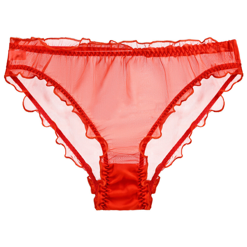 Lady Mulberry Silk Panties Translucent Chiffon Sexy Briefs Ruffled Underwear