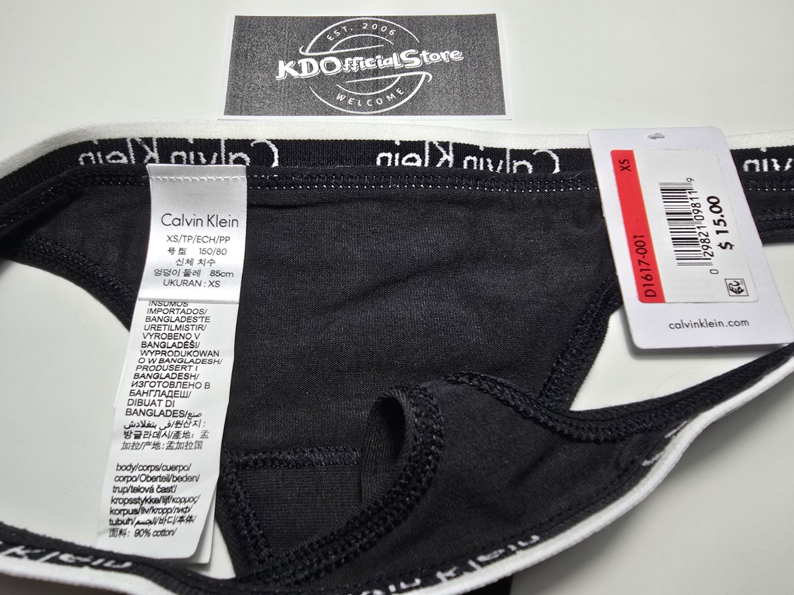 XS Calvin Klein Carousel Logo Cotton Thong Panties Underwear Black NWT