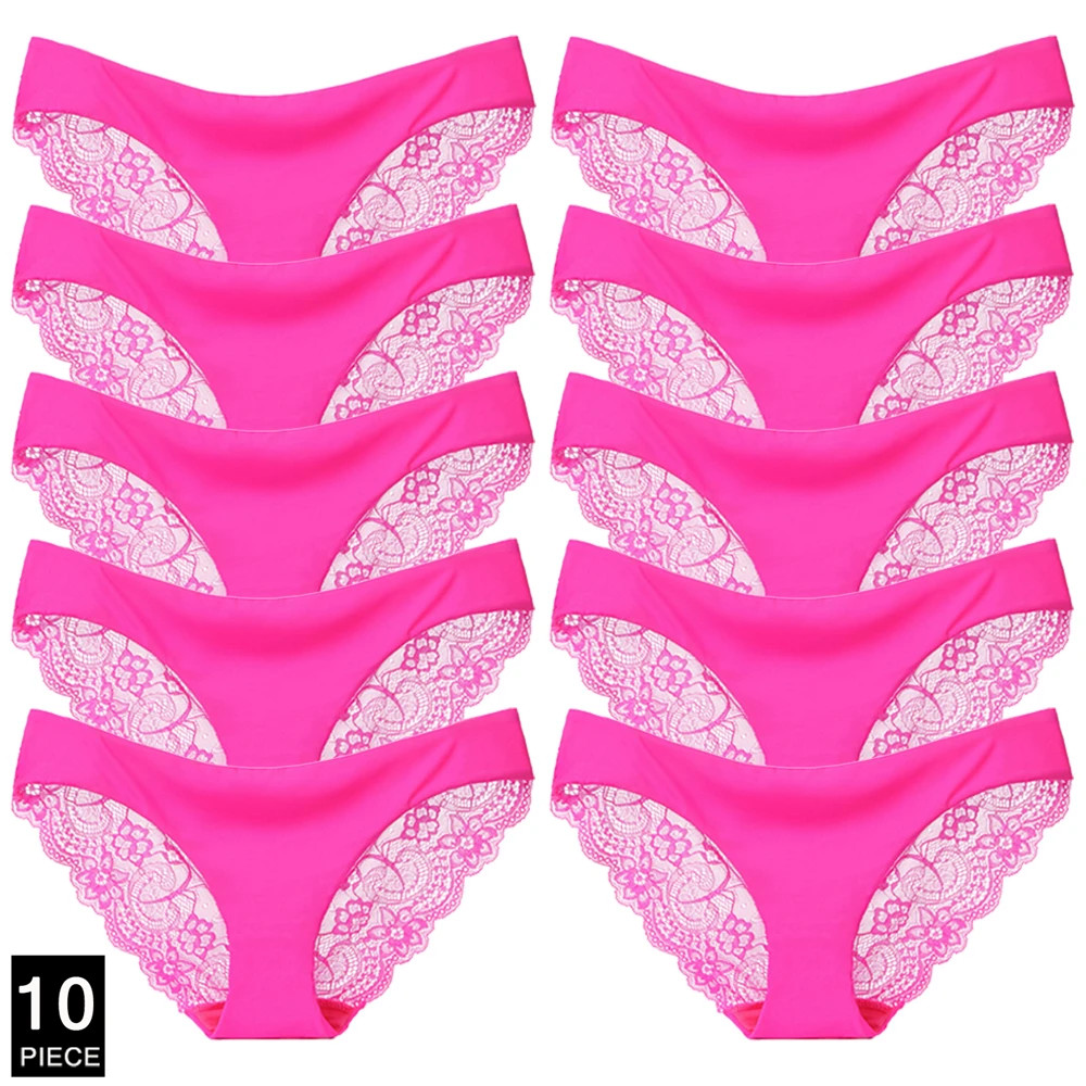 Luxury 10PCS Women Seamless Lace Panties Sexy Transparent Lingerie S-2XL