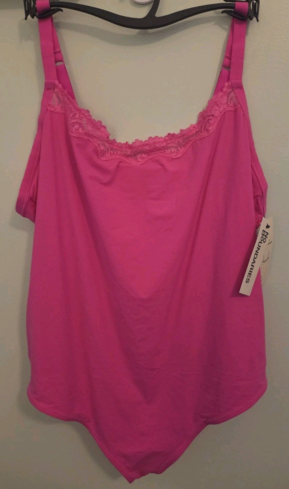 No Boundaries Womens 3XL 22 Stretch Lace Trim Thong Bodysuit ELECTRIC PINK 10726
