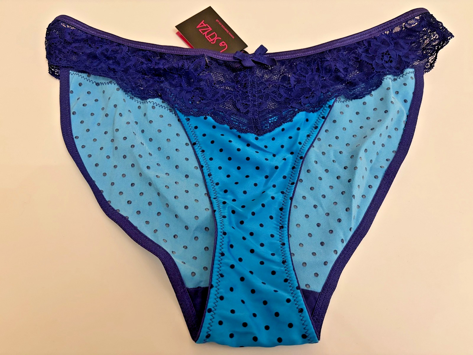 Bnwt La Senza Satin Lace Briefs 12 14 16 18 Navy Turquoise Spot Print