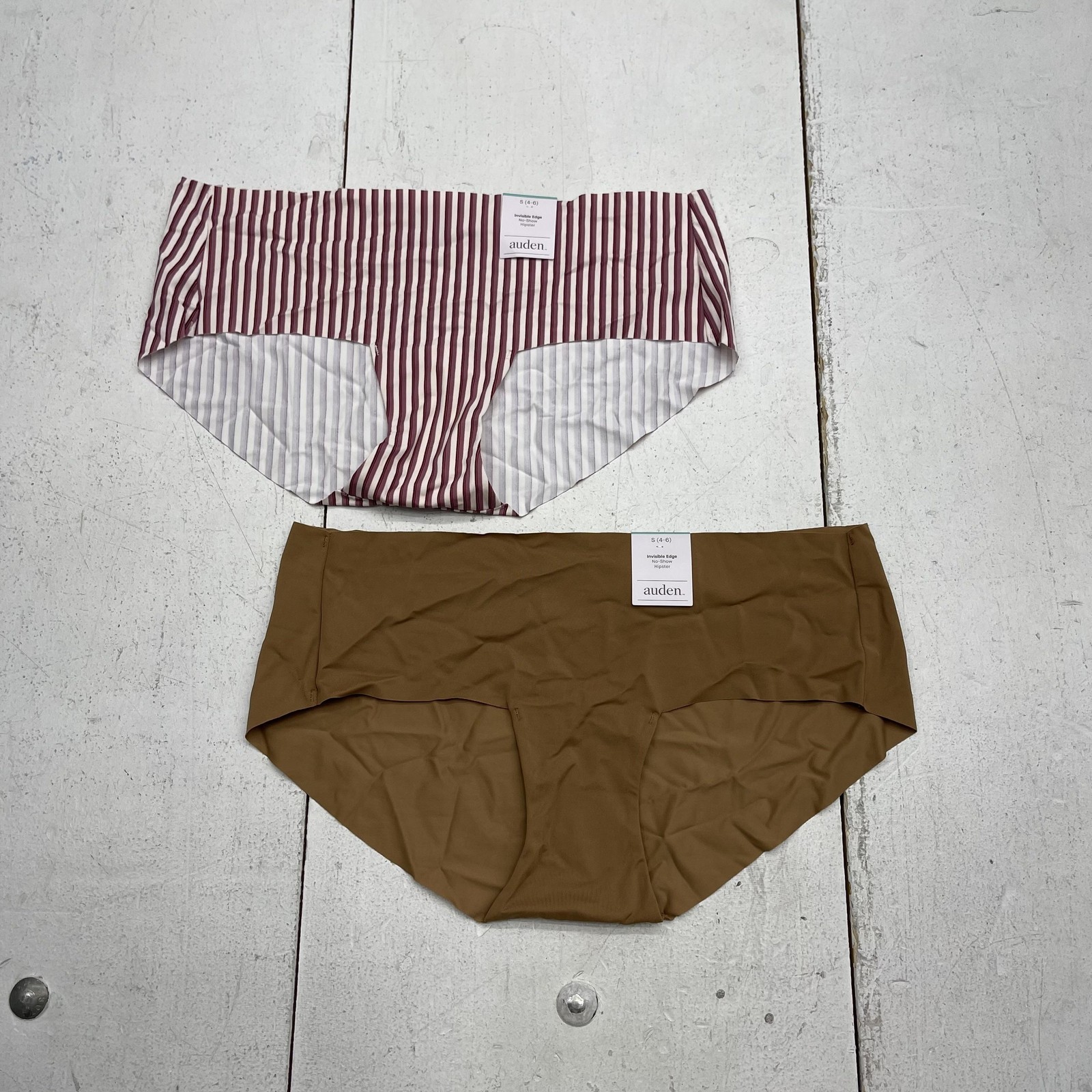 Auden Panties Womens Small Brown Striped Invisible Edge No Show Hipster 2 Pack