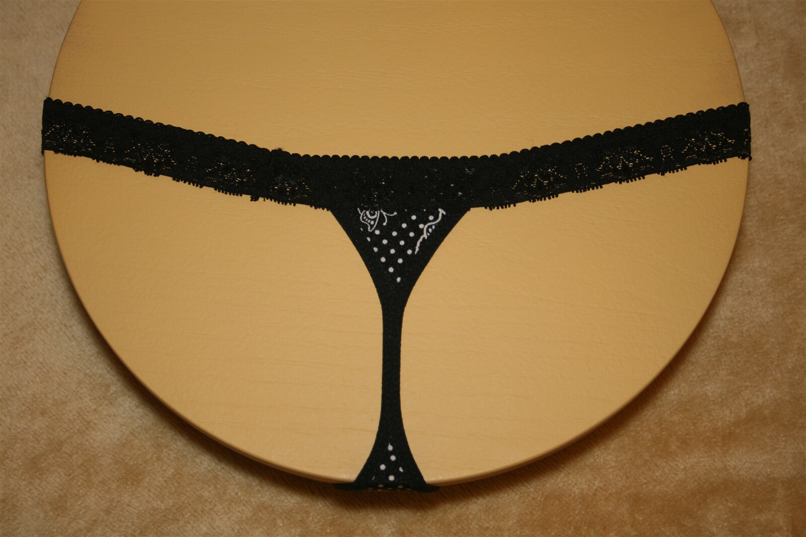 Black Thong with Two Shiny Bows, Polka Dots & Butterflies – No Size