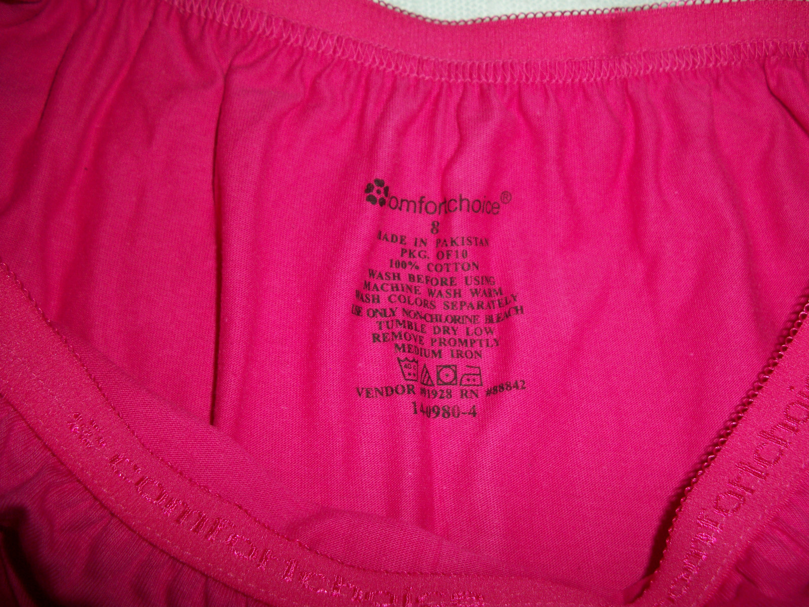 COMFORT CHOICE WOMENS PLUS SIZE 8 X-LARGE FULL CUT BRIEF PANTY 100% COTTON RED