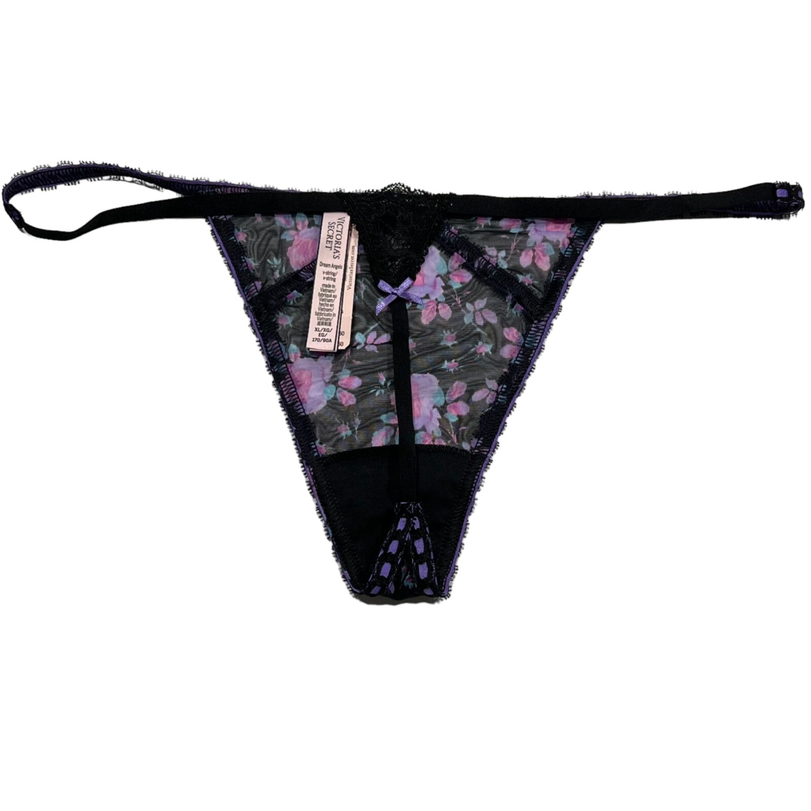 NWT VICTORIA’S SECRET Dream Angels V String Pantie Sz S-L-XL Purple Pink Floral