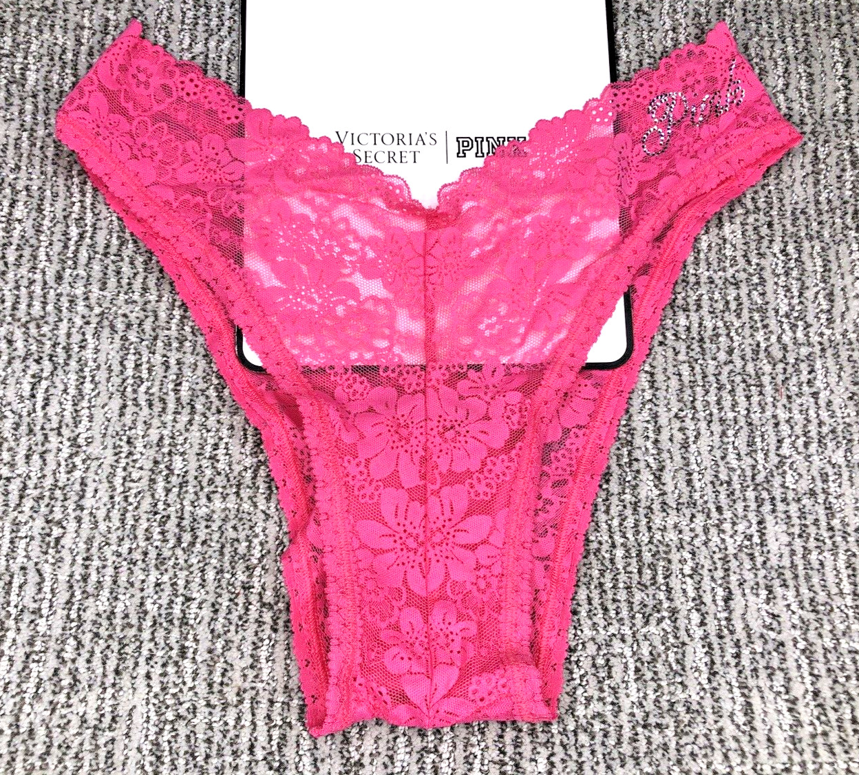 Victoria’s Secret PINK NWT Large Pink Limited Edition Bling Brazilian Panty Logo