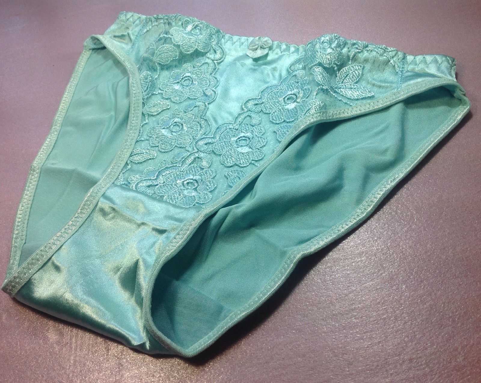 Women Panties,Bikinis “Eva Cervantes” Size S. Sea Blue Satin Floral W/decoration